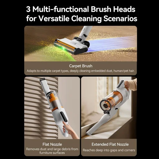 Deerma - Bezdrôtový vysávač VCBD11B (T20 FLIP) - Suché a mokré čistenie, 18000Pa, 180W, 5000mAh, Ľahký - Biely - 4