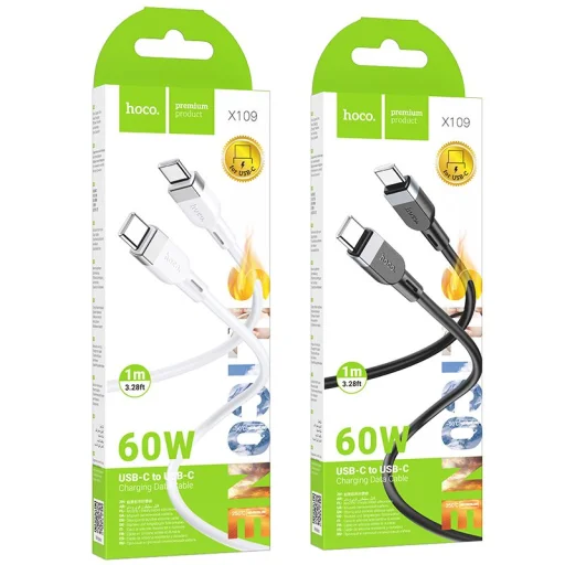 Silikónový kábel USB C - USB C Hoco 3A 60W 1 m X109 biely - 7