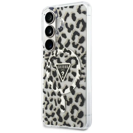 Samsung Galaxy S26 Guess IML trojuholníkové puzdro s leopardím vzorom MagSafe čierne - 2