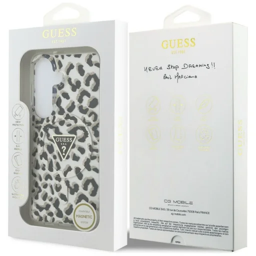 Samsung Galaxy S26 Guess IML trojuholníkové puzdro s leopardím vzorom MagSafe čierne - 8