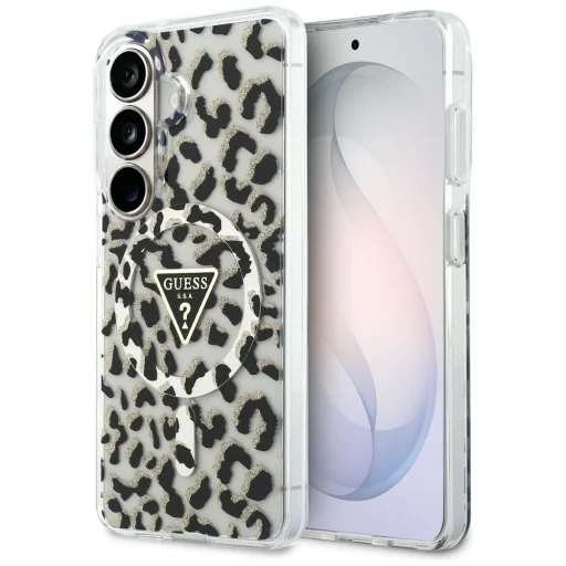 Samsung Galaxy S26 Guess IML trojuholníkové puzdro s leopardím vzorom MagSafe čierne - 1