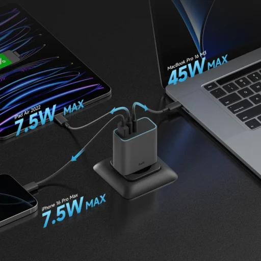 Nástenná nabíjačka Cuktech, 65W, 3A, 1 x USB-A - 2 x USB-C, Sivá CUKAD653EUGR - 3