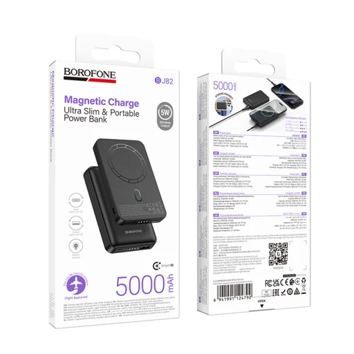 Borofone Powerbank 5000mAh BJ82 Dawn – USB – s magnetickým indukčným nabíjaním čierna - 8
