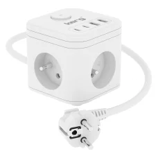 KERG 3-zásuvková elektrická rozvodka + USB-A+USB-C nabíjačka 1,5m 3×1.5mm2 H05VV-F 16A/250V~ Inteligentná biela