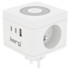 KERG Smart 2-zásuvková rozvodná kocka + USB-A + USB-C nabíjačka + LED svetlo 16A/250V~ biela