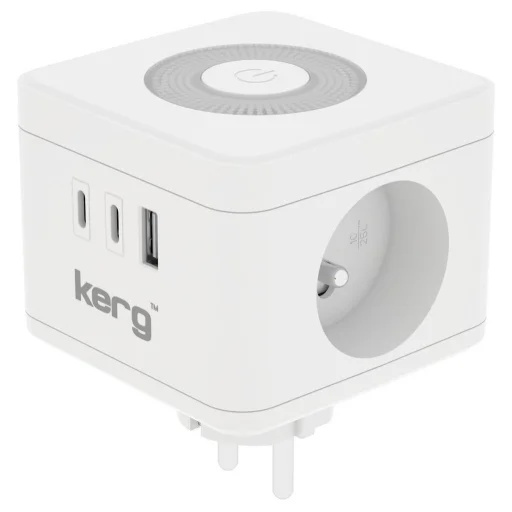 KERG Smart 2-zásuvková rozvodná kocka + USB-A + USB-C nabíjačka + LED svetlo 16A/250V~ biela - 1