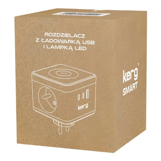 KERG Smart 2-zásuvková rozvodná kocka + USB-A + USB-C nabíjačka + LED svetlo 16A/250V~ biela - 3