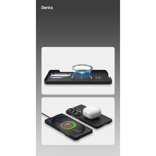 Benks Magnetic Armor Air Kevlar Puzdro s kovovým rámom 600D (J048) Samsung Galaxy S26 čierne - 5