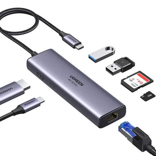 Ugreen CM512 USB-C hub/adaptér 2x USB 3.0, HDMI 4K, RJ45, SD/TF, PD - 1