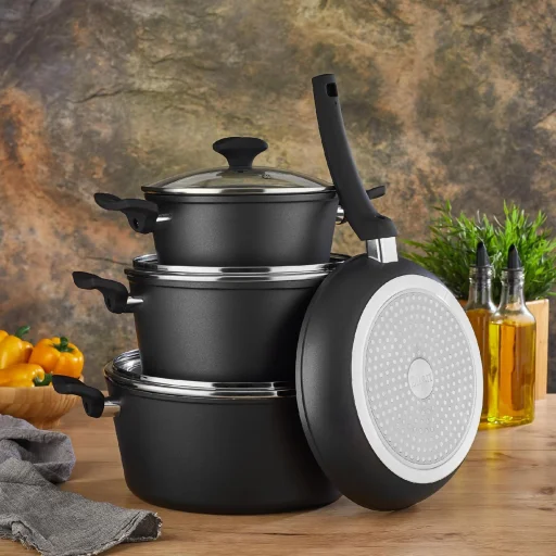 Zilan ZLN3277 edénykészlet, 7 db-os, tapadásmentes belső bevonat, 3 edény és 1 serpenyő, fekete színű - 2