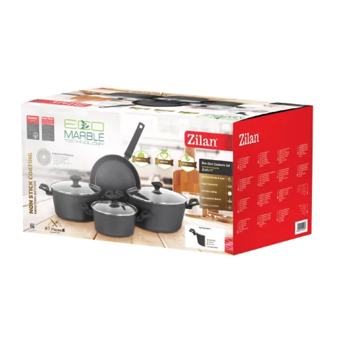 Zilan ZLN3277 súprava riadu, 7-dielna, vnútorný nepriľnavý povrch, 3 hrnce a 1 panvica, čierna farba - 3