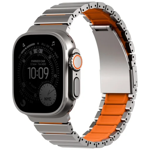 Apple Watch 44/45/46/49mm UNIQ Strova Flex remienok Strieborný Oranžový - 1