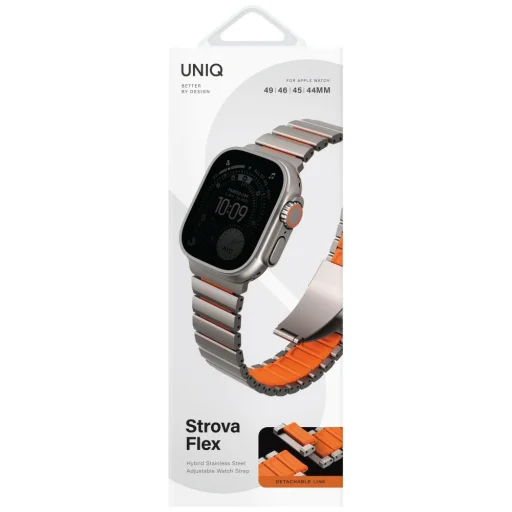 Apple Watch 44/45/46/49mm UNIQ Strova Flex remienok Strieborný Oranžový - 2