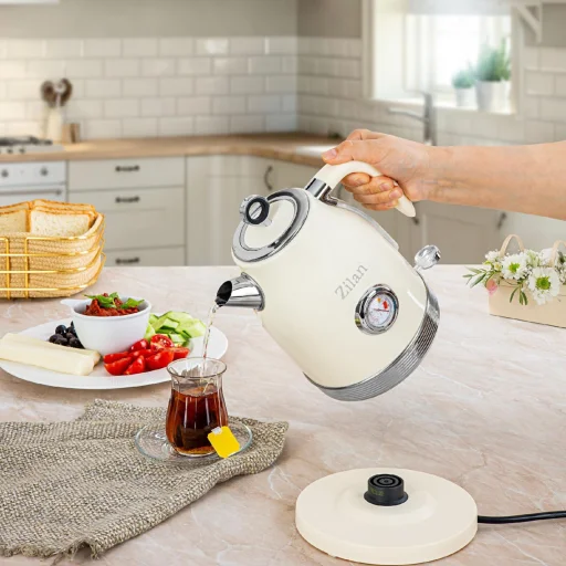 Zilan ZLN1184 retro rýchlovarná kanvica, 2200 W, 1,7-litrová, ukazovateľ teploty, 360° otočná základňa, biela - 5