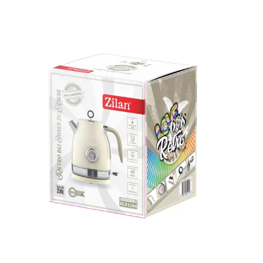 Zilan ZLN1184 retró vízforraló, 2200 W, 1,7 literes, hőmérsékletkijelzés, 360°-ban forgatható állvány, fehér - 6