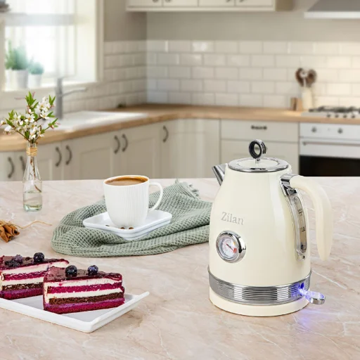 Zilan ZLN1184 retro rýchlovarná kanvica, 2200 W, 1,7-litrová, ukazovateľ teploty, 360° otočná základňa, biela - 4