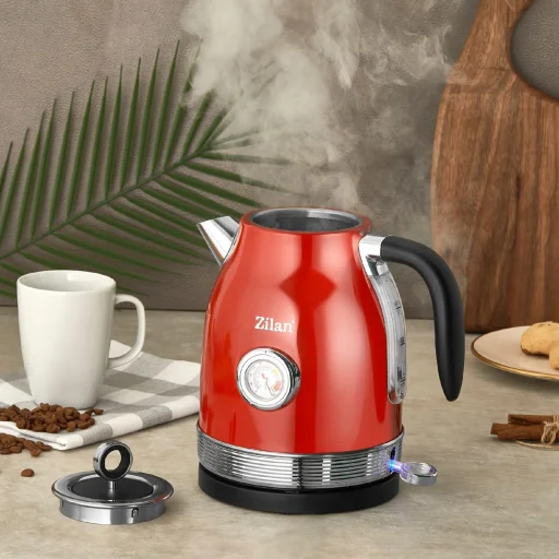 Zilan ZLN7033 retro rýchlovarná kanvica, 2200 W, 1,7 litra, zobrazenie teploty, 360° otočná, červená - 5