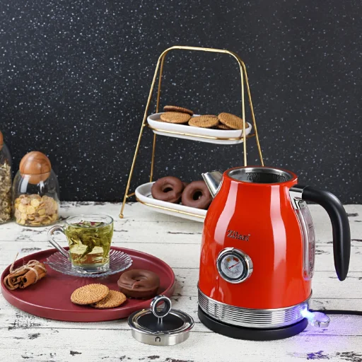 Zilan ZLN7033 retró vízforraló, 2200 W, 1,7 liter, hőmérsékletkijelzés, 360°-ban forgatható, piros - 4