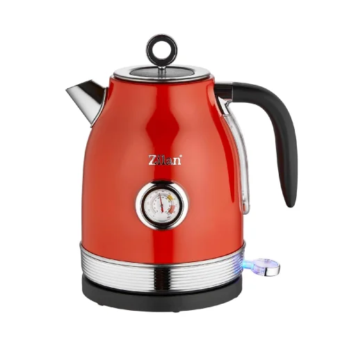 Zilan ZLN7033 retro rýchlovarná kanvica, 2200 W, 1,7 litra, zobrazenie teploty, 360° otočná, červená - 2