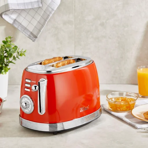 Zilan ZLN7040 retró kenyérpirító, 850 W, 6 fokozat, 2 szeletes, STOP funkció, piros - 5
