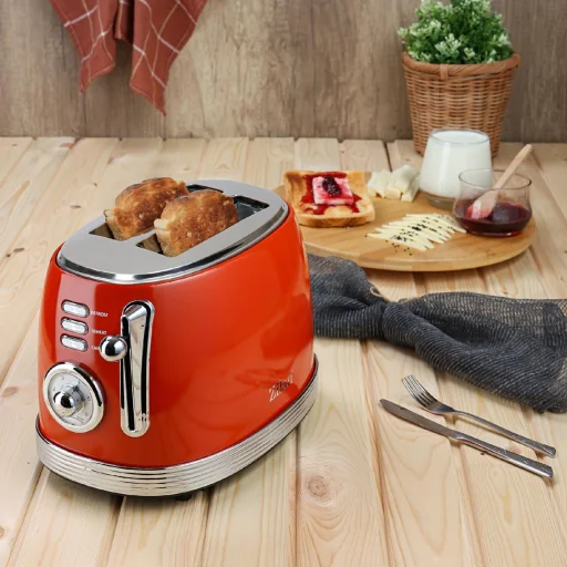 Zilan ZLN7040 retro hriankovač, 850 W, 6 stupňov, na 2 hrianky, funkcia STOP, červený - 4