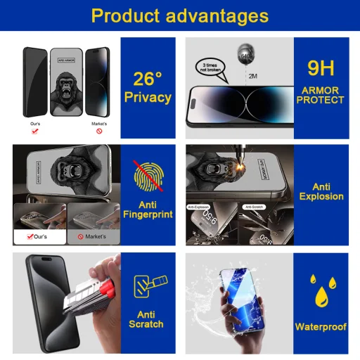 iPhone 13 Pro prémiové privátne ochranné sklo Apei Armor Privacy - 3