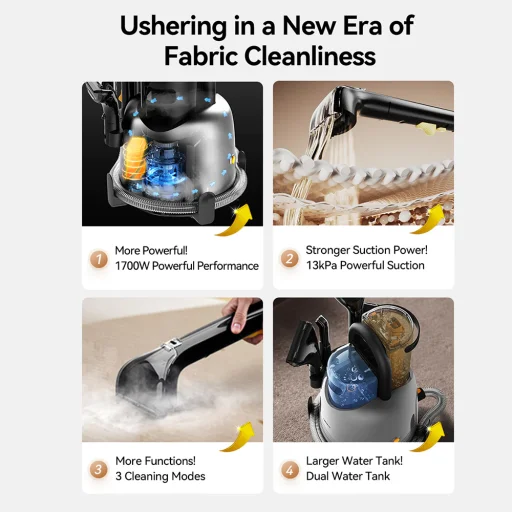 Deerma - Parný tepovač textilu (BY700 S) - 1700W, 100°C para, 13kPa sací výkon, 5 v 1 kefy - Čierna - 5