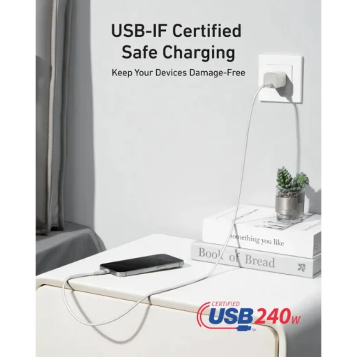 Kábel USB-C na USB-C Anker, 240W, 0.9m, biely A82E2H21 - 5