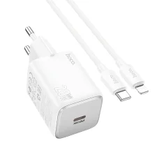 Hoco N40 nástenný sieťový USB-C nabíjací adaptér, 20W, 3A, 1 x USB-C, Lightning kábel, Biely
