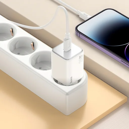 Hoco N40 nástenný sieťový USB-C nabíjací adaptér, 20W, 3A, 1 x USB-C, Lightning kábel, Biely - 3