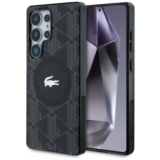 Samsung Galaxy S25 Ultra Lacoste Monogram ezüst krokodil logóval MagSafe tok fekete - 1