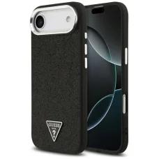 iPhone 17 Air Guess Glitter Triangle Logo MagSafe čierne puzdro
