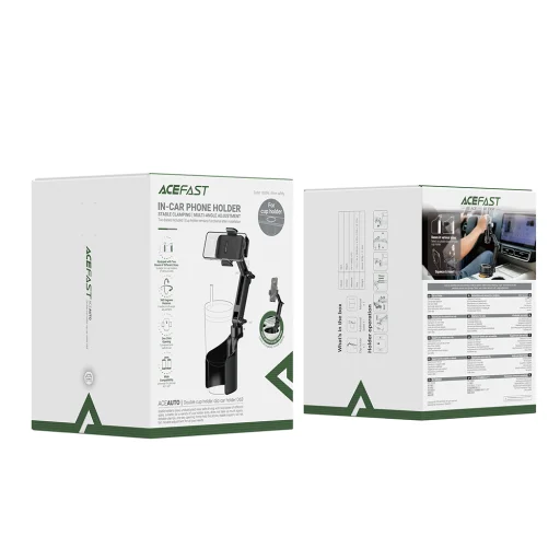 Acefast - Držiak do auta (D63) - s 2 základňami, Spoľahlivý predný, Otváranie jedným tlačidlom, Ohybné rameno, Protišmykový silikón, Univerzálny - Čierny - 7