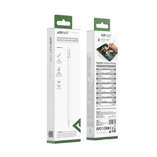 Acefast - Stylusové pero (V3) - pre iPad, aktívne, kapacitné, s bezdrôtovým nabíjaním, s minimálnym oneskorením, 90mAh, Type-C - Biele - 7