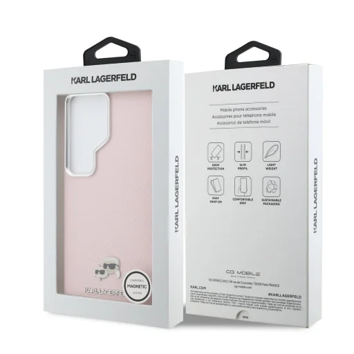 Karl Lagerfeld Grained PU Leather K&CH Heads Mágneses tok Samsung Galaxy S26 Ultra Pink - 7