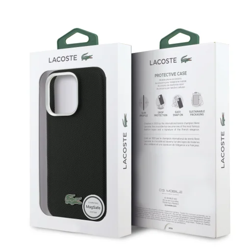 Lacoste PVC Iconic Petit Pique Metal Logo MagSafe puzdro pre iPhone 16 Pro čierne - 7