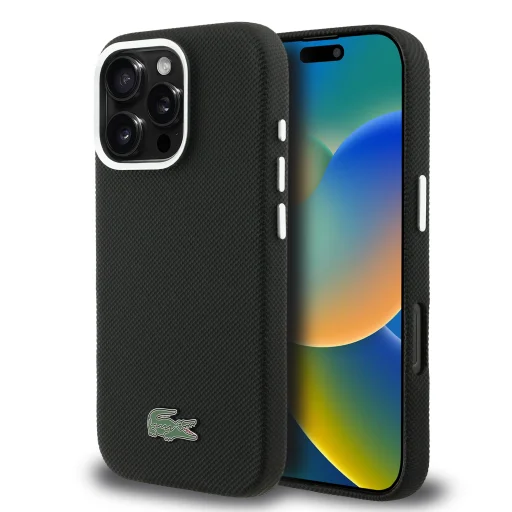 Lacoste PVC Iconic Petit Pique Metal Logo MagSafe puzdro pre iPhone 16 Pro čierne - 1