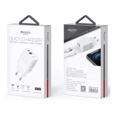YESIDO sieťová nabíjačka YC32 PD 20W QC3.0 USB-A+C biela