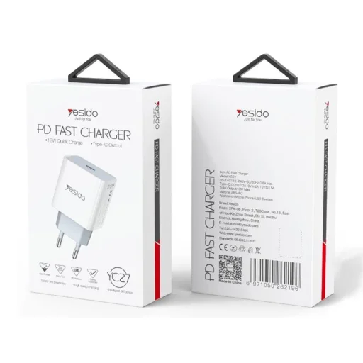 YESIDO YC27 PD 18W QC USB-C sieťový nabíjací adaptér biely - 1