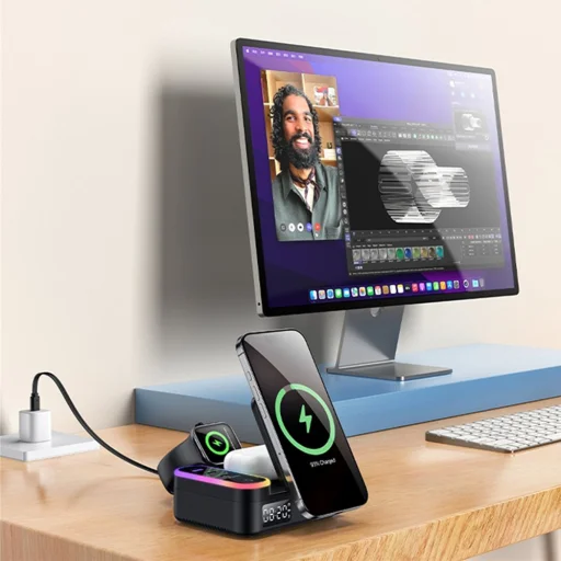 Yesido - Bezdrôtová nabíjacia stanica (DS38) - 8 v 1, MagSafe, Rýchle nabíjanie, Qi2, pre iPhone, AirPods, Apple Watch, 65W - Čierna - 6