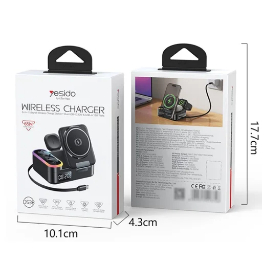 Yesido - Bezdrôtová nabíjacia stanica (DS38) - 8 v 1, MagSafe, Rýchle nabíjanie, Qi2, pre iPhone, AirPods, Apple Watch, 65W - Čierna - 7