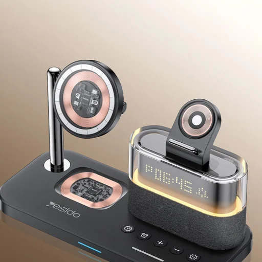 Yesido - Bezdrôtová nabíjacia stanica (DS37) - Rýchle nabíjanie, iPhone, AirPods, Apple Watch, jemné nočné svetlo, 25W - Čierna - 4