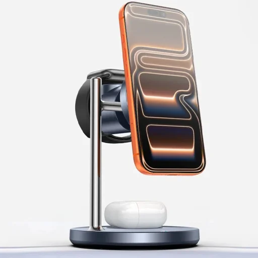 Yesido - Bezdrôtová nabíjacia stanica 3 v 1 (DS40) - Pre telefón, slúchadlá, hodinky s dotykovým spínačom, ventilátorom, Qi2.2, 25W, s káblom Type-C - Čierna - 5