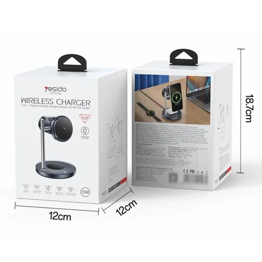 Yesido - Bezdrôtová nabíjacia stanica 3 v 1 (DS40) - Pre telefón, slúchadlá, hodinky s dotykovým spínačom, ventilátorom, Qi2.2, 25W, s káblom Type-C - Čierna - 7