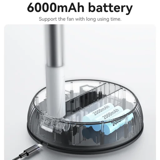 Yesido - Prémiový ventilátor (YF11) - Výškovo nastaviteľný, skladací, prenosný, s 3 nastaveniami rýchlosti, s diaľkovým ovládaním, 6000mAh - biely - 5