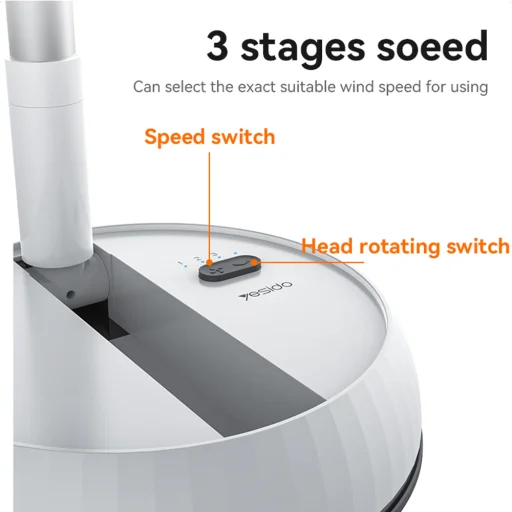 Yesido - Prémiový ventilátor (YF11) - Výškovo nastaviteľný, skladací, prenosný, s 3 nastaveniami rýchlosti, s diaľkovým ovládaním, 6000mAh - biely - 3