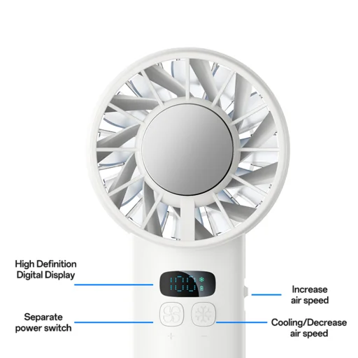 Yesido - Ručný ventilátor (YF18) - s LCD displejom, 12W bezkefový motor, 5500 ot./min, 100 rýchlostí, 3600 mAh, Type-C - čierny - 2