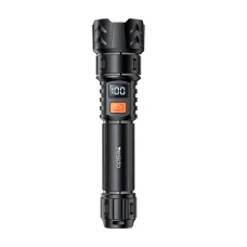 Yesido - Baterka (TC10) - Teleskopický zoom, Biely laserový LED, 5 režimov, Nabíjateľná, Digitálny displej, 4W, 800mAh - Čierna