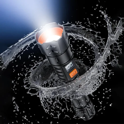 Yesido - Baterka (TC10) - Teleskopický zoom, Biely laserový LED, 5 režimov, Nabíjateľná, Digitálny displej, 4W, 800mAh - Čierna - 5