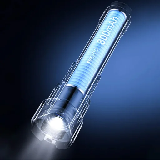 Yesido - Baterka (TC10) - Teleskopický zoom, Biely laserový LED, 5 režimov, Nabíjateľná, Digitálny displej, 4W, 800mAh - Čierna - 6